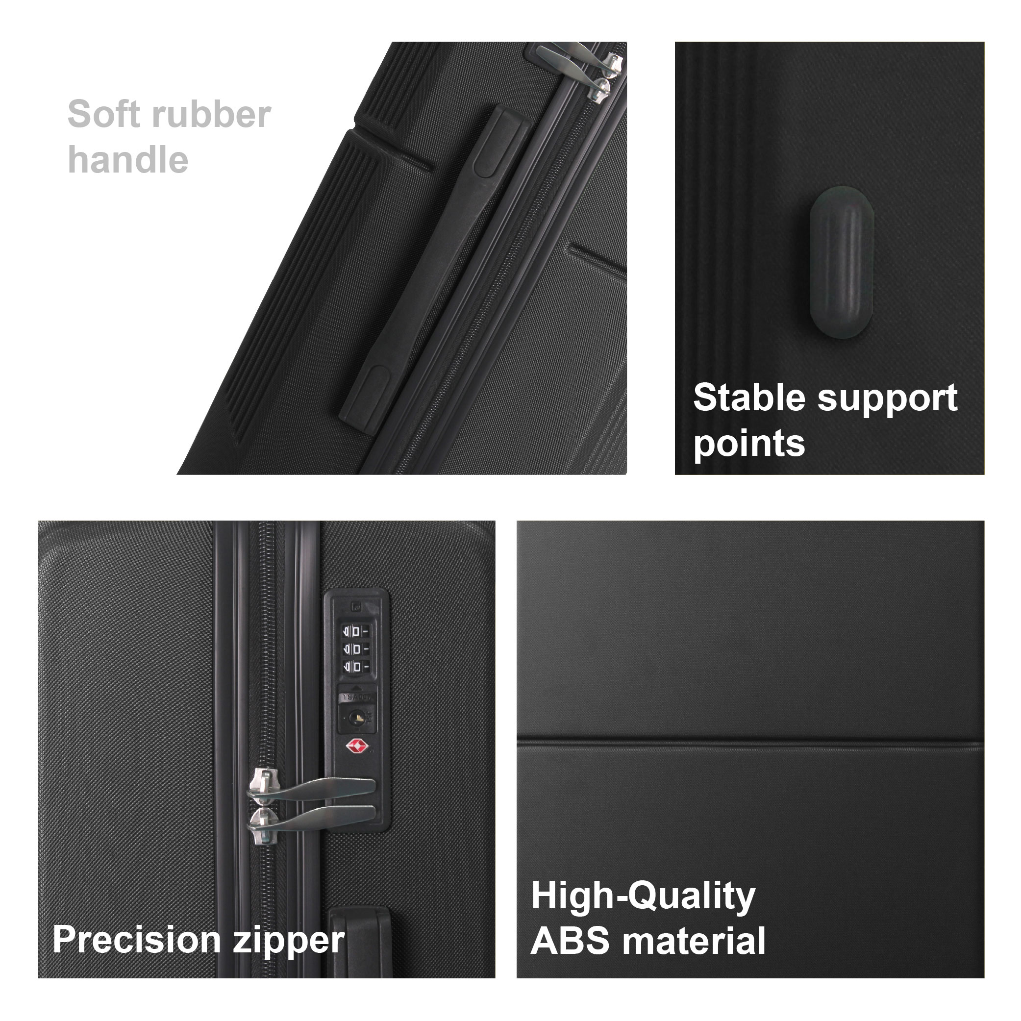 BLACK 3-Piece Premium ABS Luggage Set-20", 24", And 28" Suitcases With Multi-Position Handle, Silent Spinner Wheels, And TSA-Approved Lock-Durable, Stylish, And Spacious Travel Gear_voghion.com
